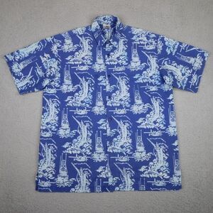 Rum Reggae Shirt Mens Large Blue Fishing Boating Deep Sea Hawaiian Button Up